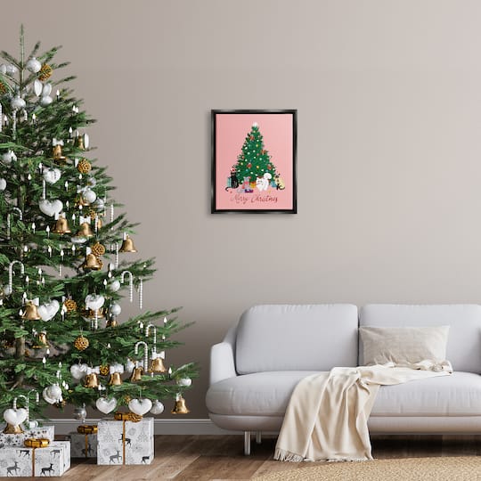 Stupell Industries Merry Christmas Holiday Cats Framed Floater Canvas Wall Art
